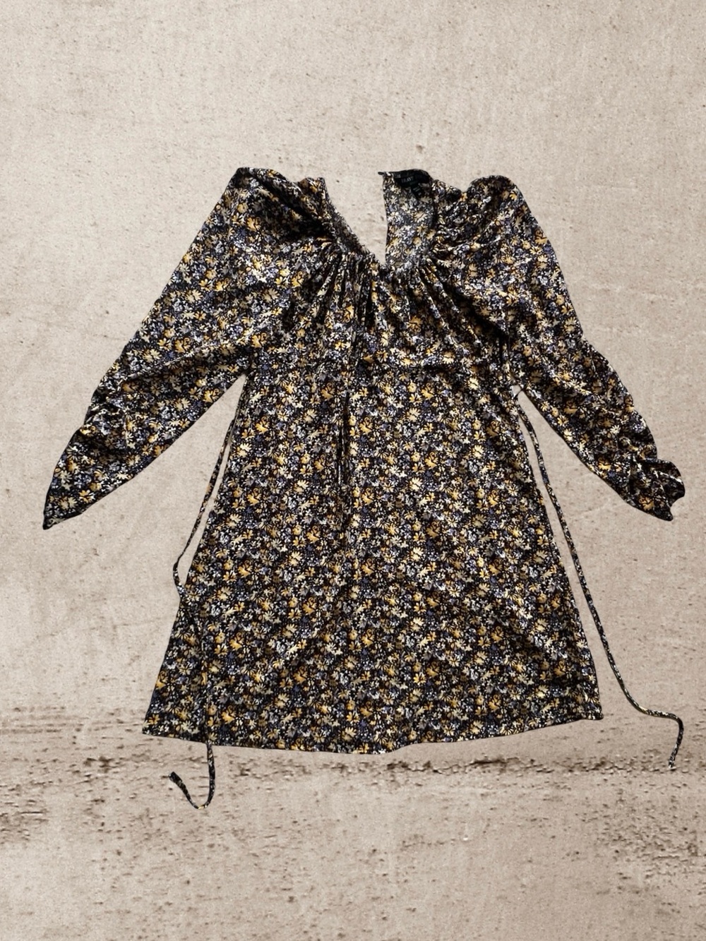 Brave Soul Black Floral Ruffle-Neck Dress with Yellow Accents